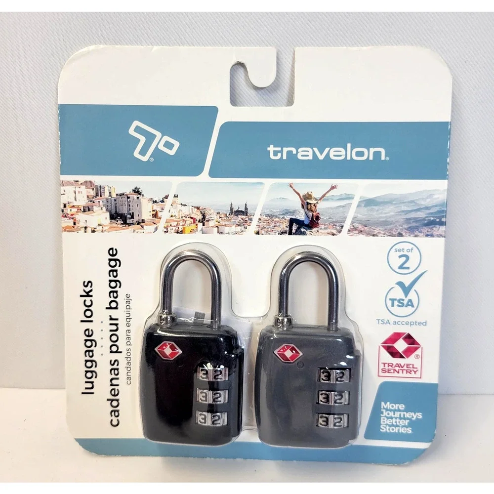 Travelon TSA Accepted Travel Sentry Luggage Locks Set Of 2 Black Gray Combo New